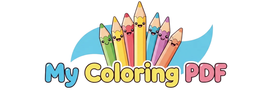 Colorful pastel icon of a pencil and paper representing creativity and coloring, designed for MyColoringPDF.com.