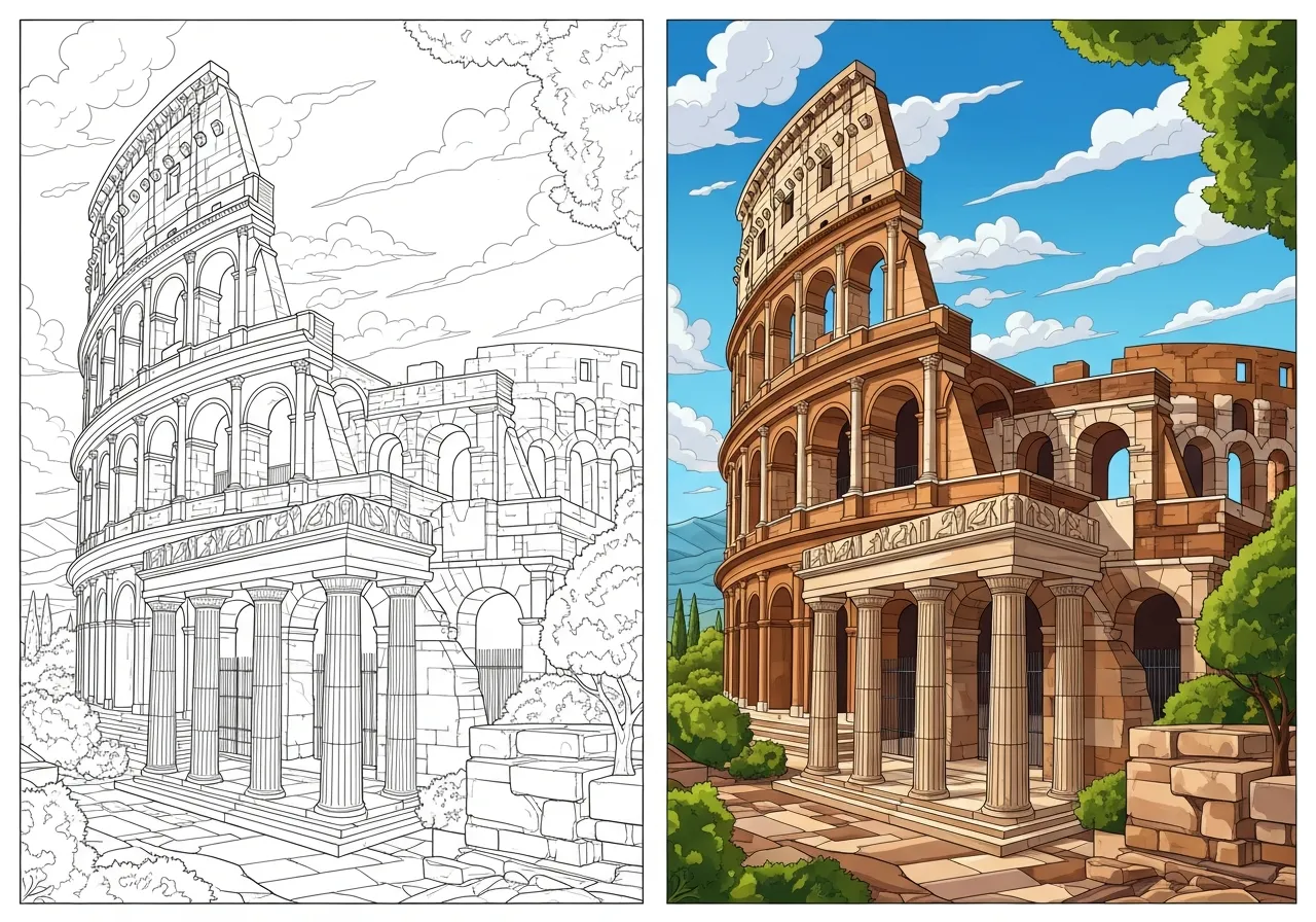 Ancient Architecture Coloring Pages