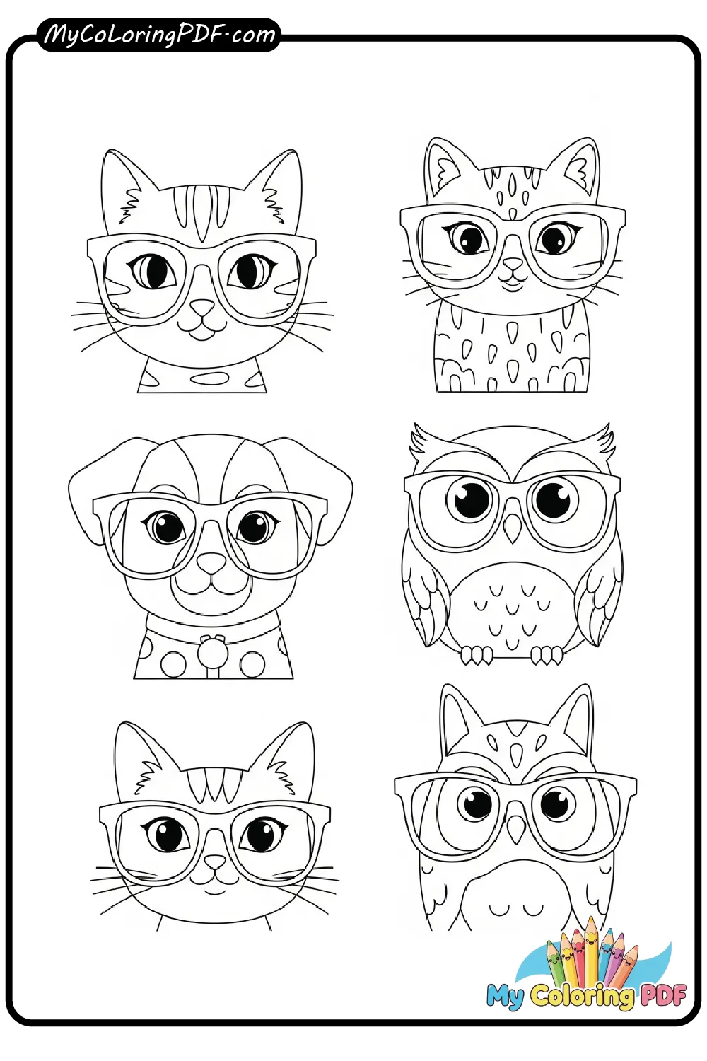 Animals Wearing Glasses Coloring Page