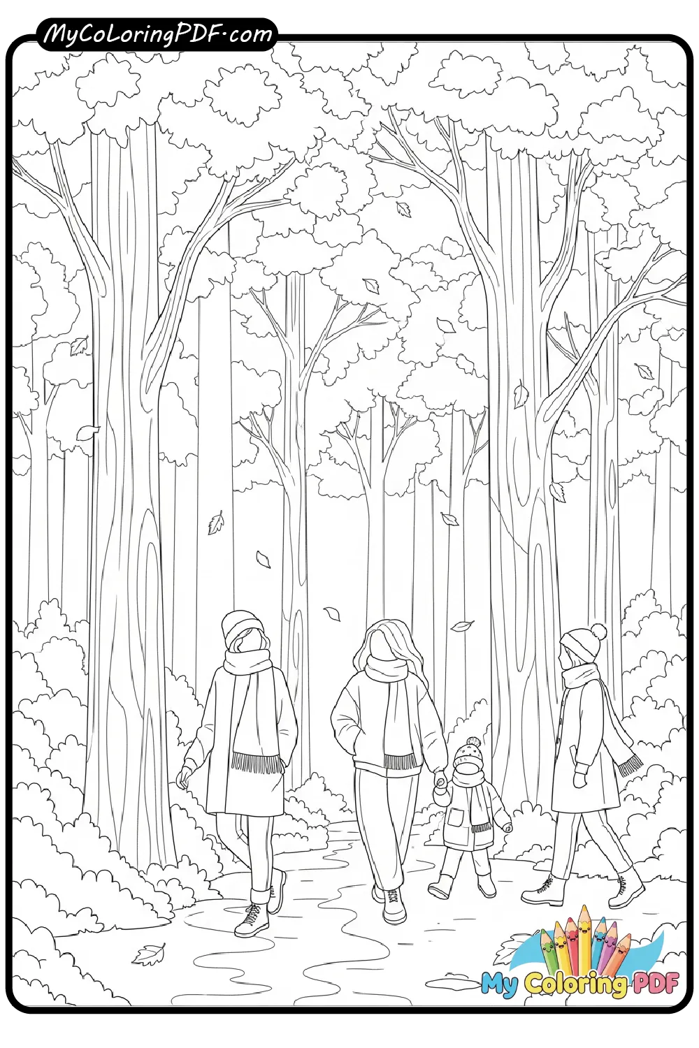 Autumn Forest Walk Coloring Page
