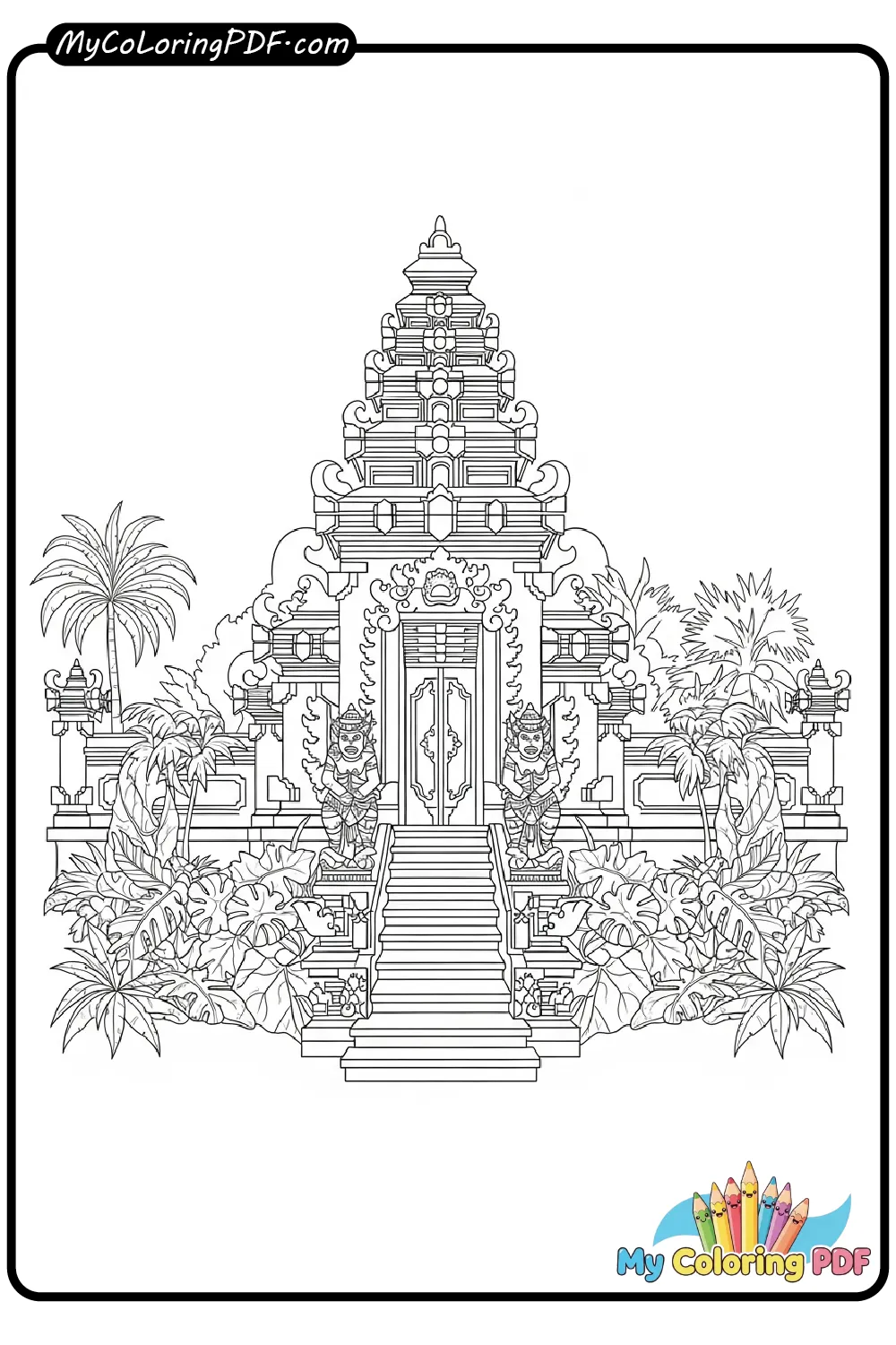 Balinese Temple Scene Coloring Page