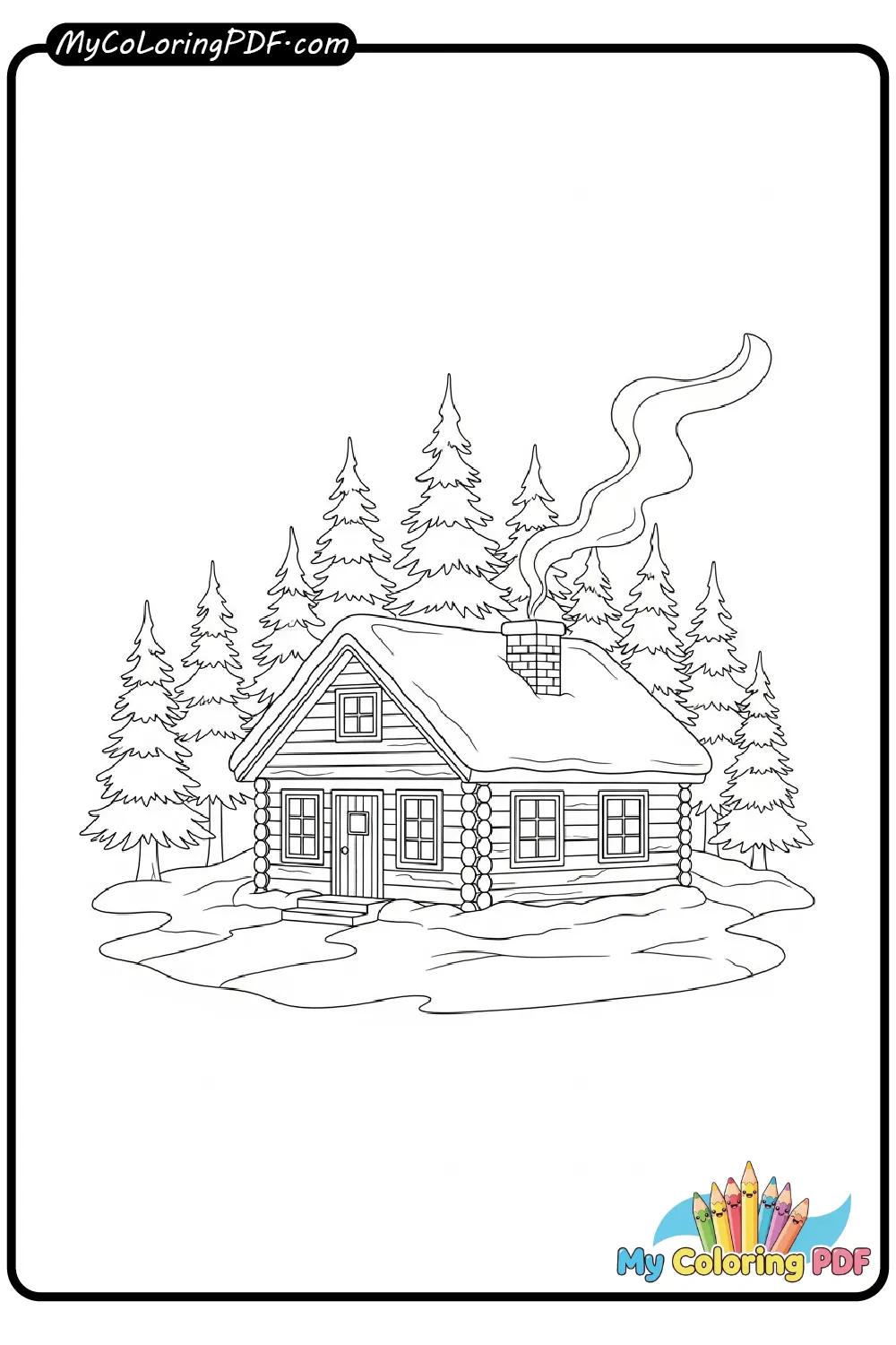 Cozy Winter Cabin Coloring Page