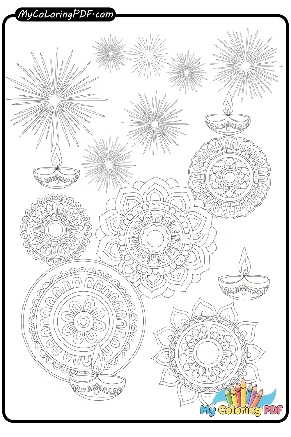 Diwali Fireworks Coloring Page