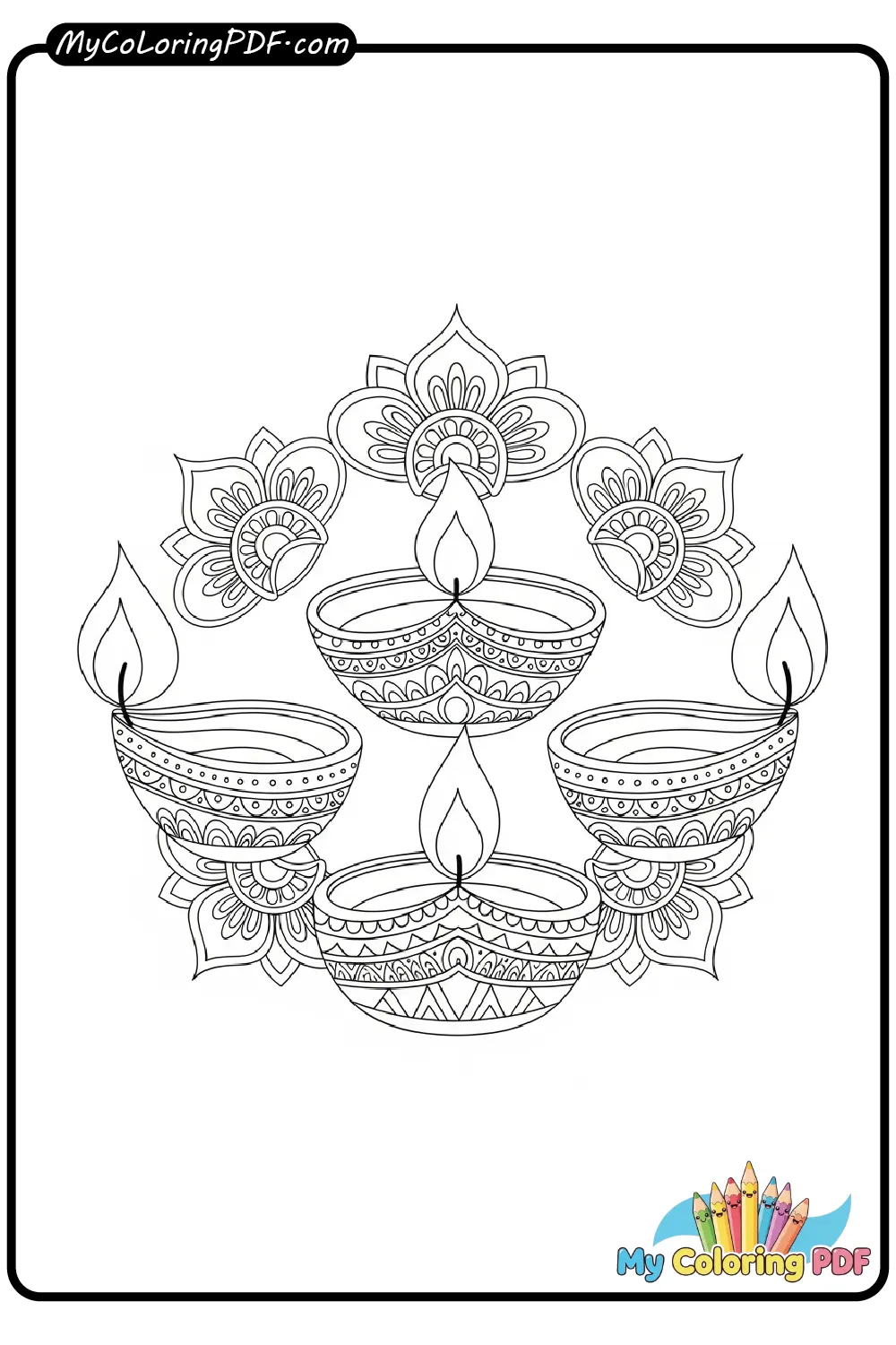 Diwali Lamps Coloring Page