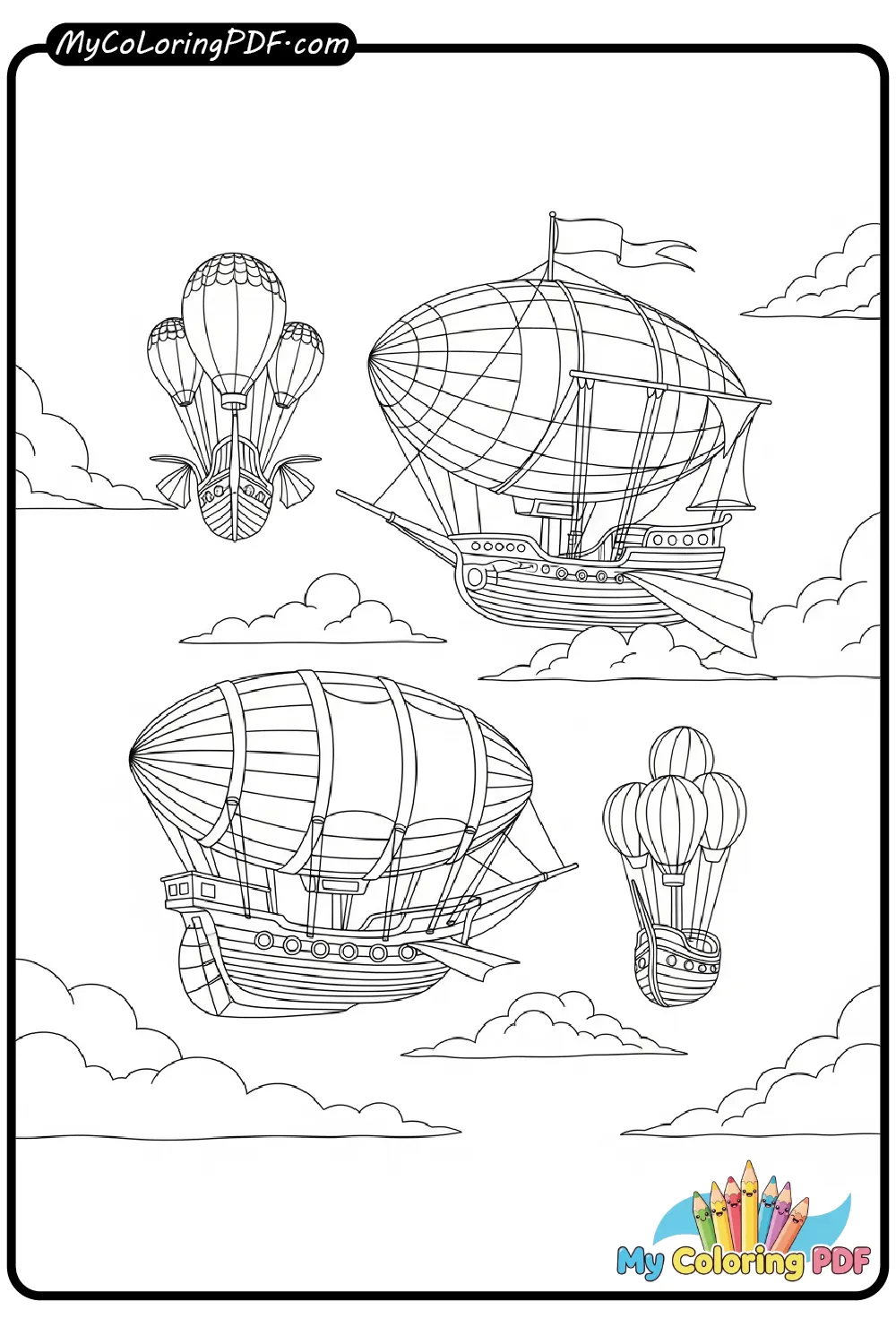 Fantasy Airships Coloring Page
