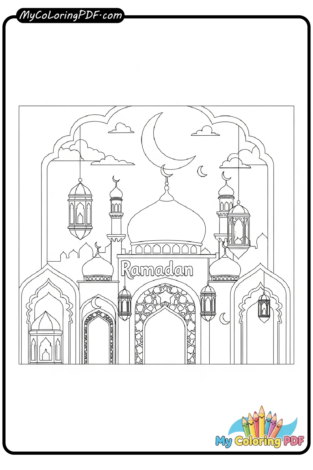 Ramadan Mosque Scene Coloring Page