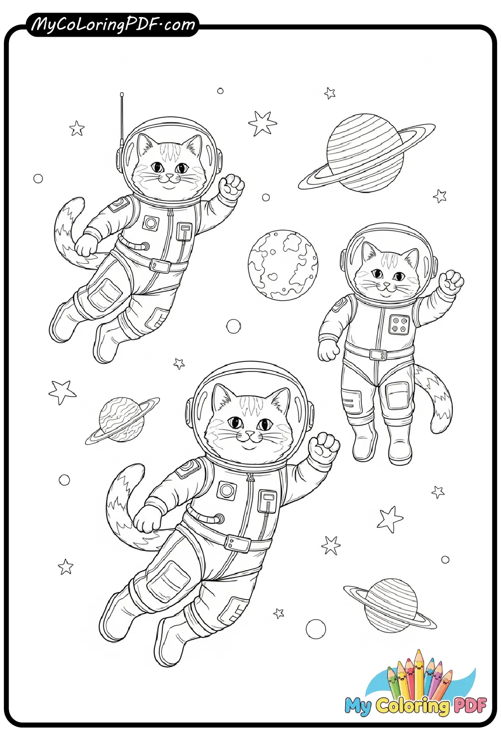 Space Cats Coloring Page