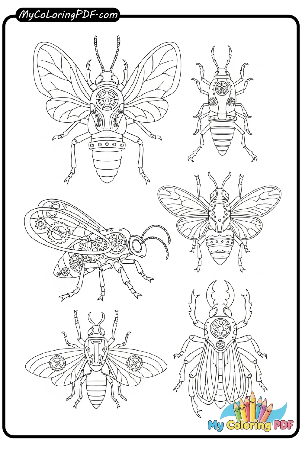 Steampunk Insects Coloring Page