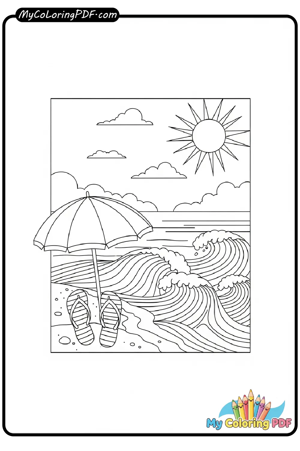 Summer Beach Scene Coloring Page