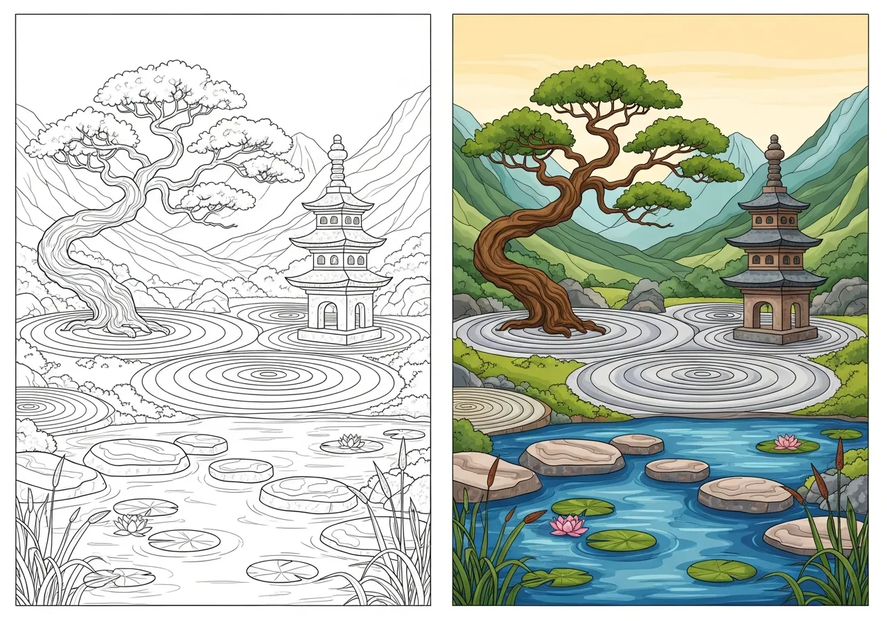 Zen Landscapes Coloring Pages
